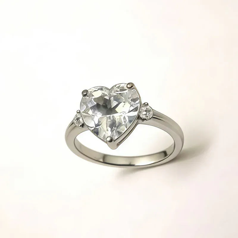 Heart Natural Clear Crystal Ring Love Gift