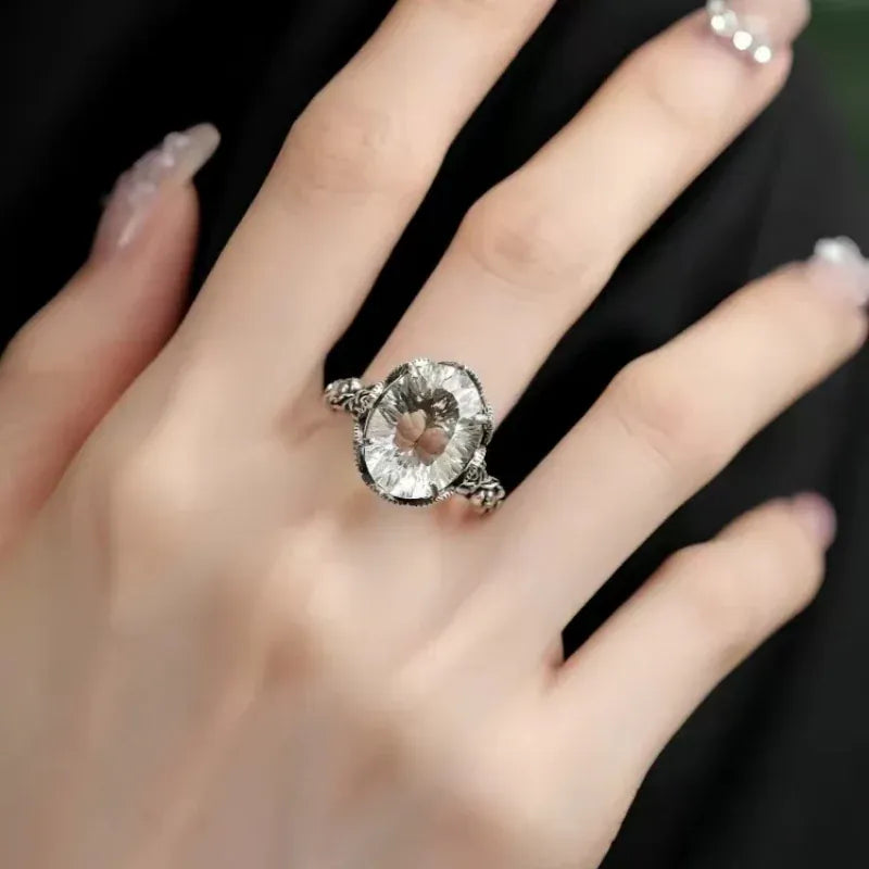 Classic Rose Pattern Natural Clear Crystal Ring