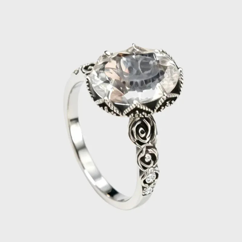 Classic Rose Pattern Natural Clear Crystal Ring