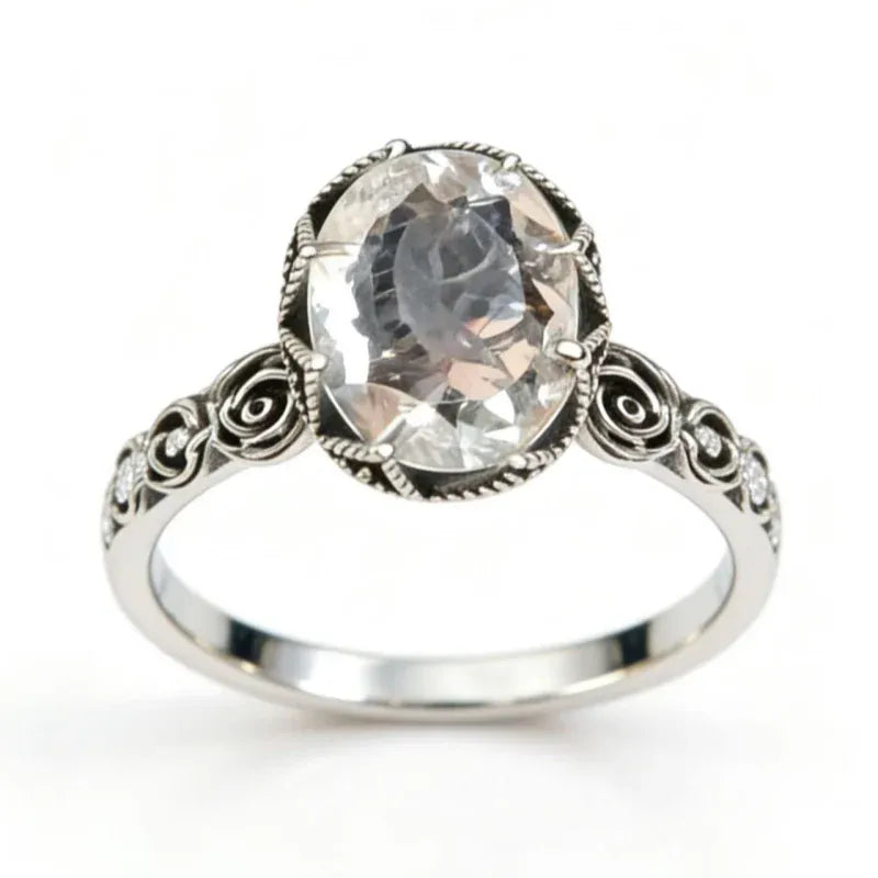 Classic Rose Pattern Natural Clear Crystal Ring