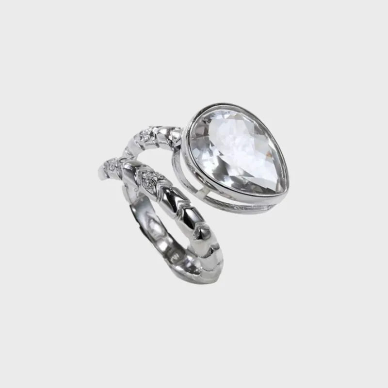 Teardrop Natural Clear Crystal Ring