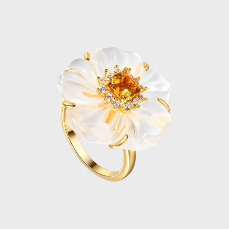 Natural Citrine Crystal Flower Ring