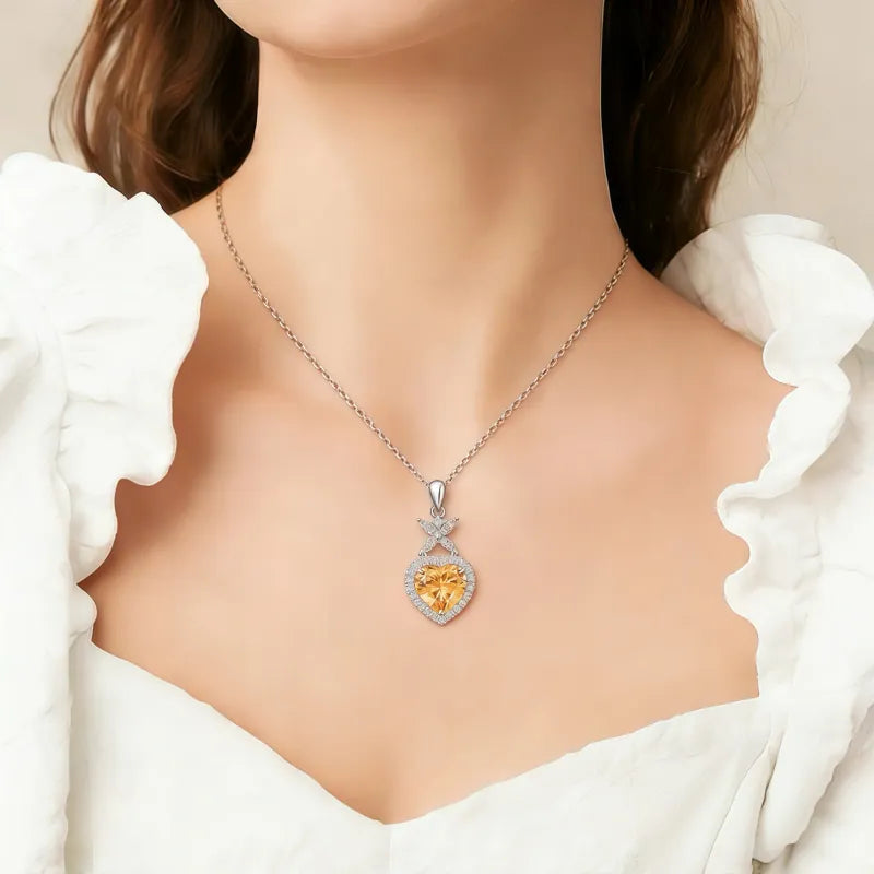 Golden Arrow Heart Natural Crystal Necklace