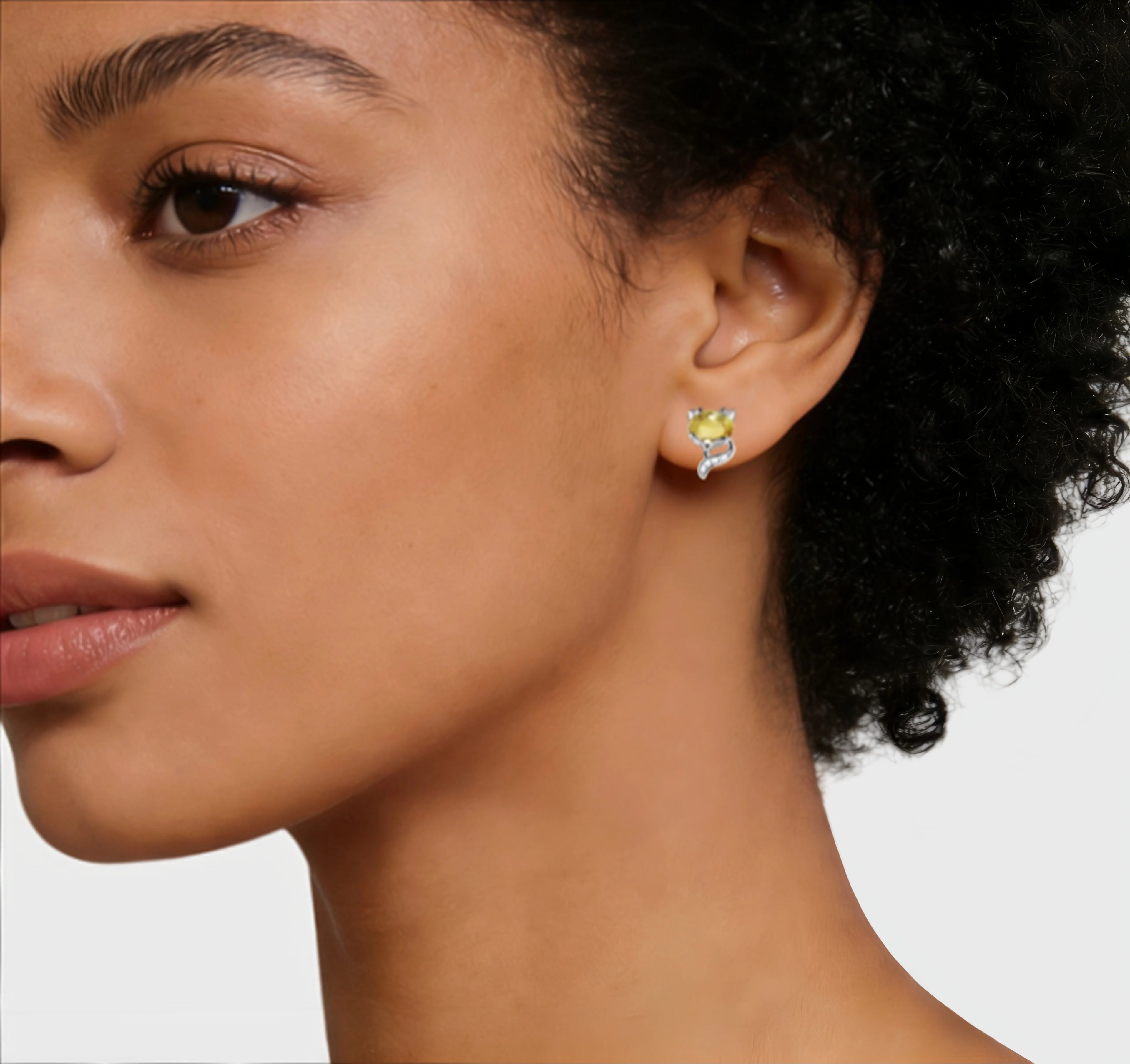 Natural Citrine Fox Stud Earrings