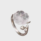 Bague ouverte en quartz clair Fleur de prunier