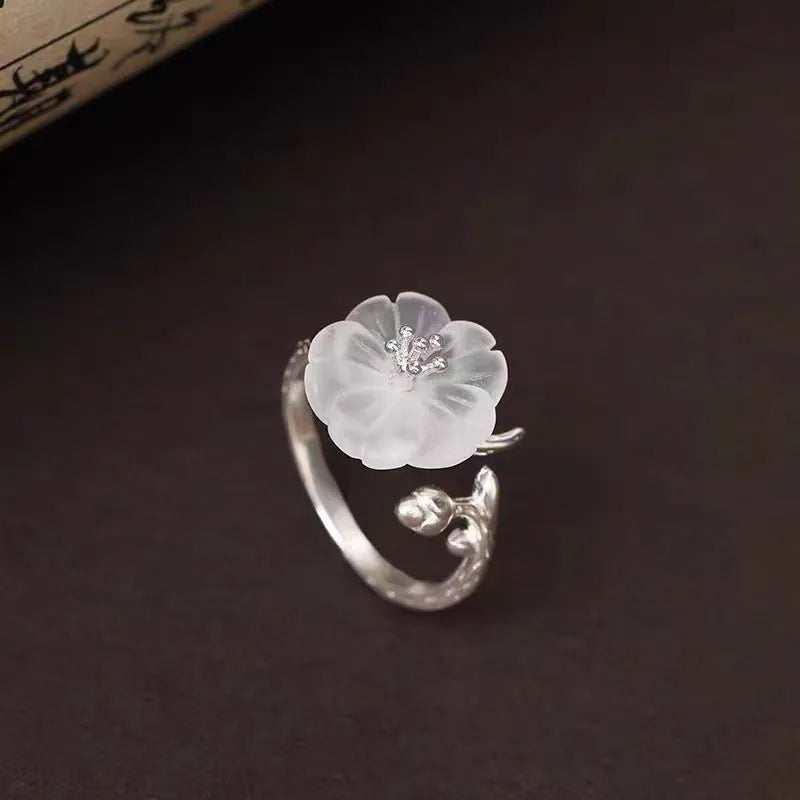 Plum Blossom Clear Quartz Open Ring