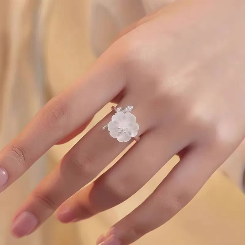 Plum Blossom Clear Quartz Open Ring