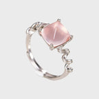 Square Pink Rose Quartz Open Ring