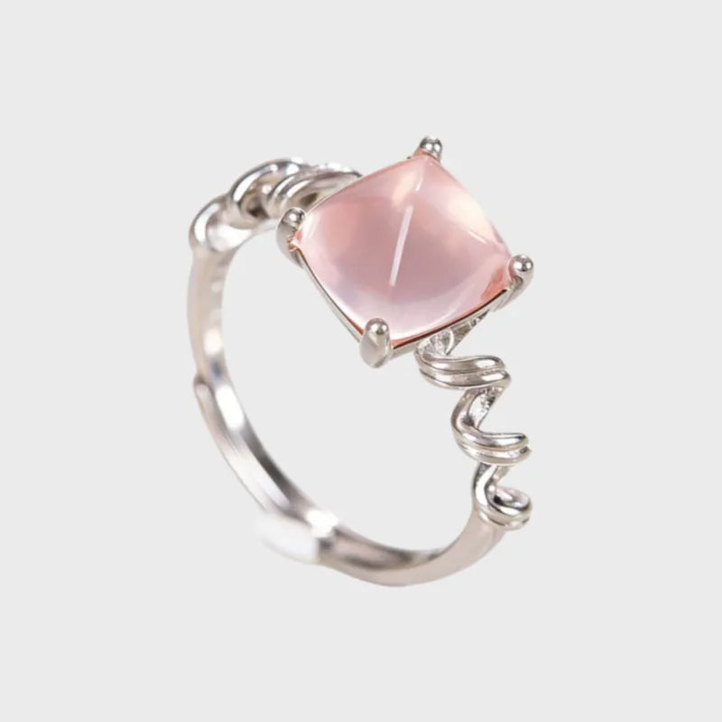 Square Pink Rose Quartz Open Ring