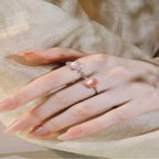 Square Pink Rose Quartz Open Ring