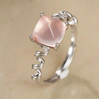Square Pink Rose Quartz Open Ring