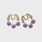 Natural Amethyst Earrings With Purple Rose Petals Earrings