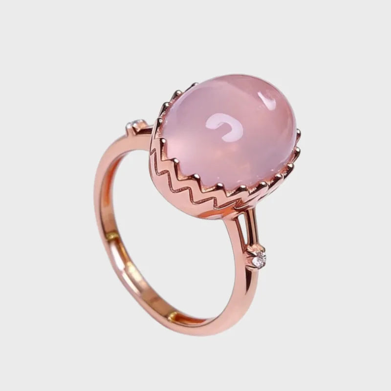 Oval Rose Quartz Crown Ring