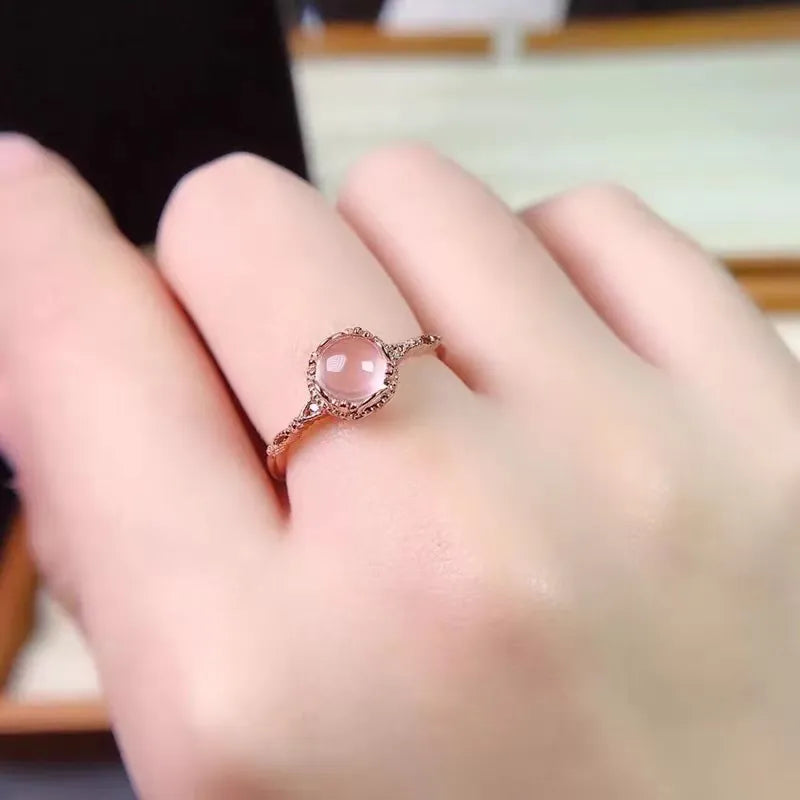 Natural Rose Quartz Crystal Healing Ring for Women