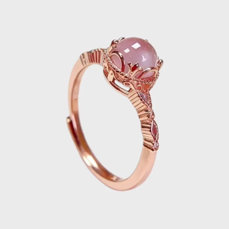 Natural Rose Quartz Crystal Healing Ring for Women