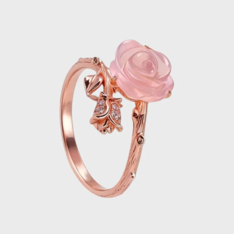 Rose Gold Natural Crystal Love Ring