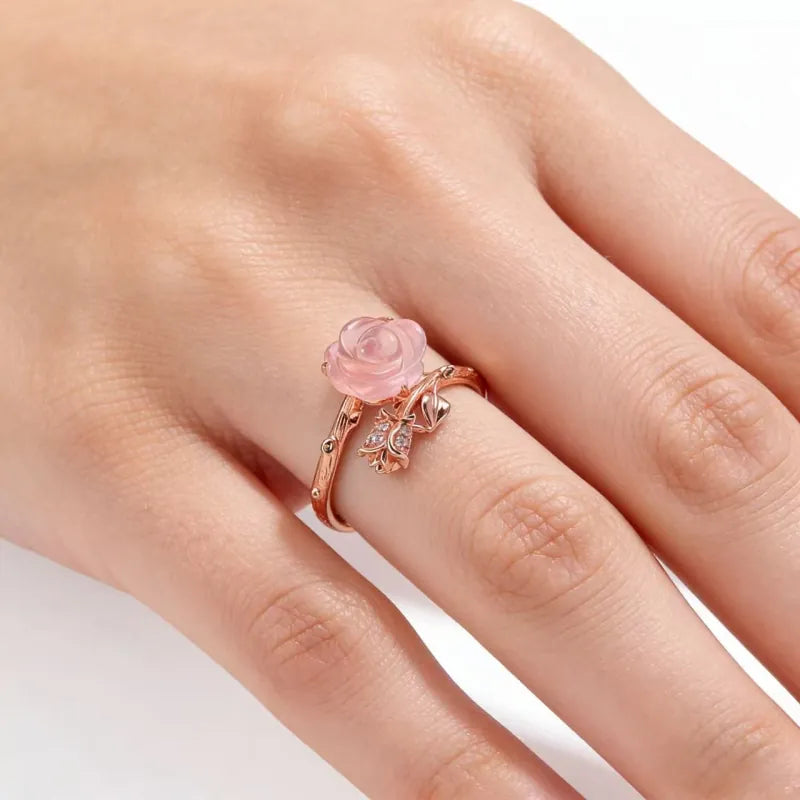 Rose Gold Natural Crystal Love Ring