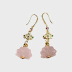 Boucles d'oreilles en cristal rose naturel, gouttes de lotus