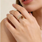 Bague Œil de Tigre Naturel, Zircon de Luxe Léger, Design Niche, Bague Ouverte pour Index