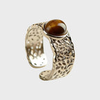 Bague Œil de Tigre Naturel S925 Creuse en Dentelle Niche Simple Haut de Gamme Tempérament Polyvalent Bague Femme