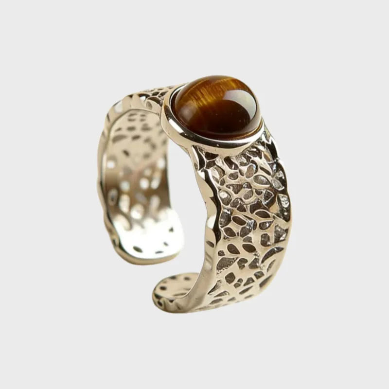 Water Ripple Tiger Eye Open Ring-Luck and Calm