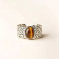 Bague Œil de Tigre Naturel S925 Creuse en Dentelle Niche Simple Haut de Gamme Tempérament Polyvalent Bague Femme