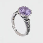 Bague Lotus en Améthyste Naturelle – Design Vintage en Argent Sterling 925