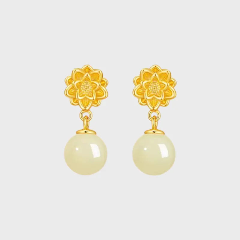 Lotus Grace Natural Hetian Jade  Earrings