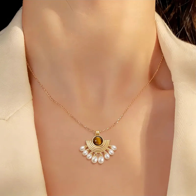 Peacock Tail Natural Tiger Eye Stone Necklace