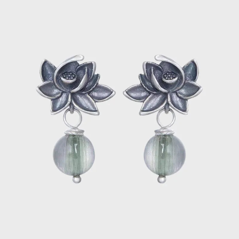 Lotus Myst Natural Green Gemstone  Earrings