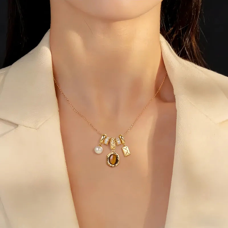 Aurelia Charm Natural Tiger Eye Stone Necklace