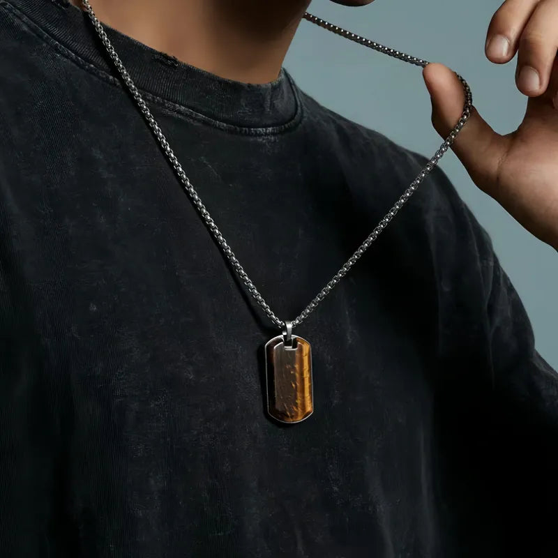 Valor Tag Natural Tiger Eye Stone Necklace