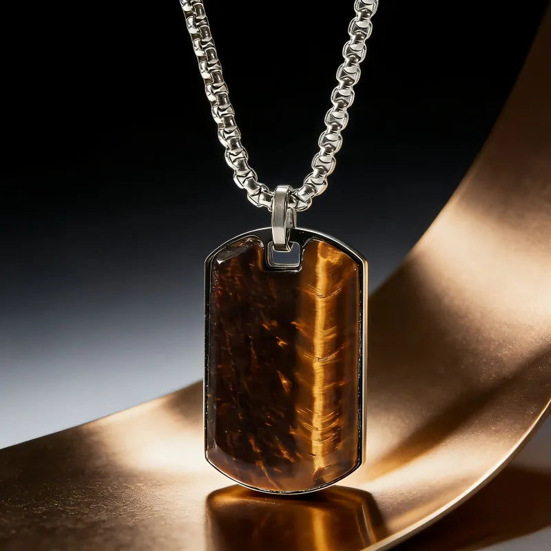 Valor Tag Natural Tiger Eye Stone Necklace