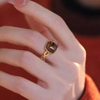 Bague en pierre naturelle Œil de Tigre, bague exquise pour l'index - La pierre du courage pour la réussite professionnelle