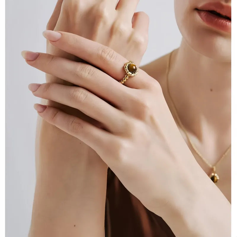 Tiger Eye Vintage Twisted Ring - Ward Off Negativity