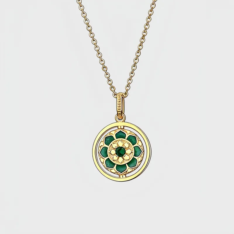 Vintage Green Lotus  Nacklace
