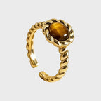 Bague en pierre naturelle œil de tigre torsadée vintage pour femme - Éloigne la négativité
