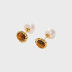 Boucles d'oreilles en pierres naturelles Œil de Tigre et perles d'eau douce, nouvelles boucles d'oreilles double-face