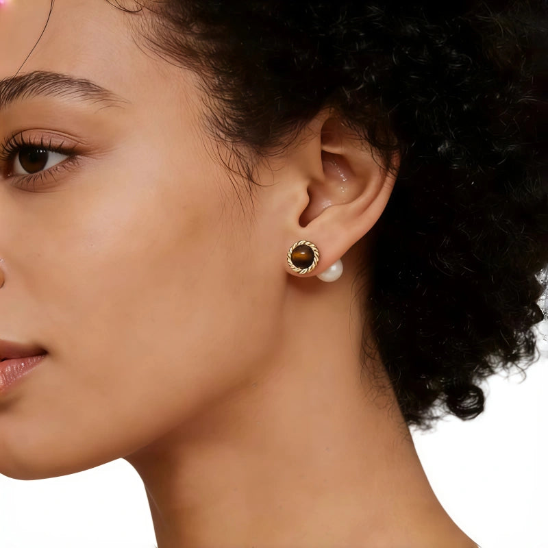 Steadfast Aura Natural Tiger Eye Earrings