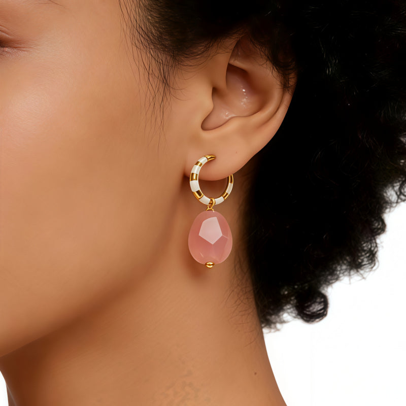 Enamel Natural Rose Quartz Irregular Earrings - Easing Anxiety and Embracing Inner Peace.