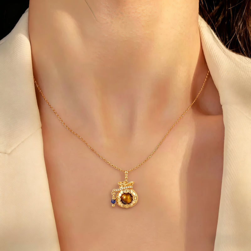 The Secret of the Magic Gourd Natural Tiger Eye Stone Necklace