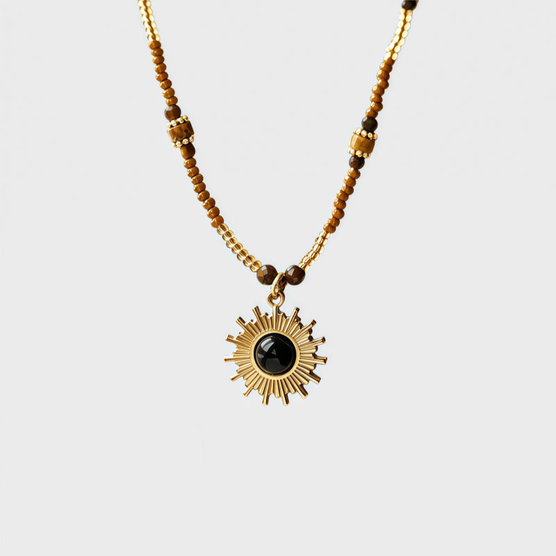 Warrior's Sun Natural Tiger Eye Stone Necklace