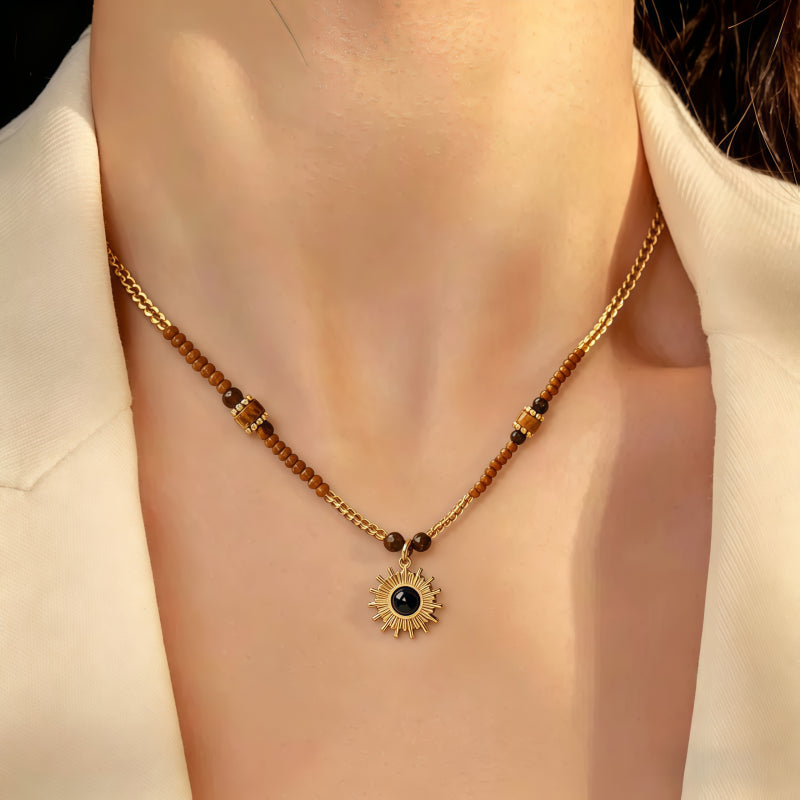 Warrior's Sun Natural Tiger Eye Stone Necklace