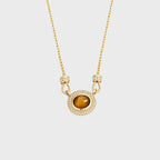 Collier en pierre œil de tigre naturelle — Fermoir à bouton texturé romain vintage