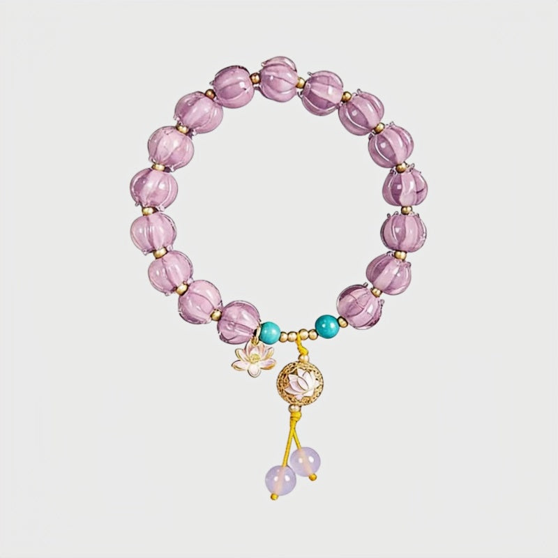 Lotus Light Lavender Glass & Turquoise Bracelet