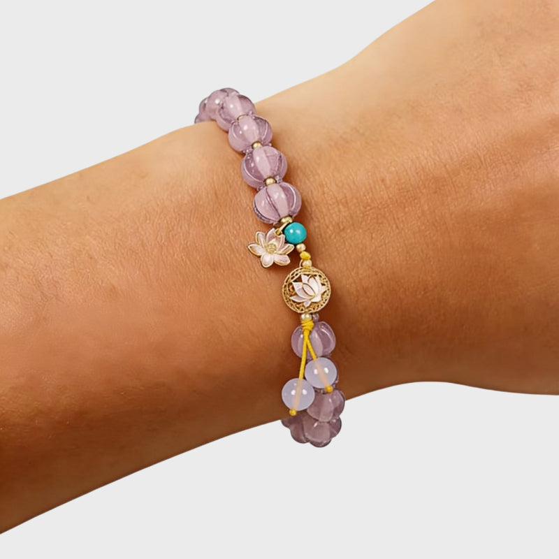 Lotus Light Lavender Glass & Turquoise Bracelet