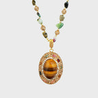 Collier Pull Œil de Tigre & Tourmaline Luxe Léger Tons Maillard Femme Robuste Long
