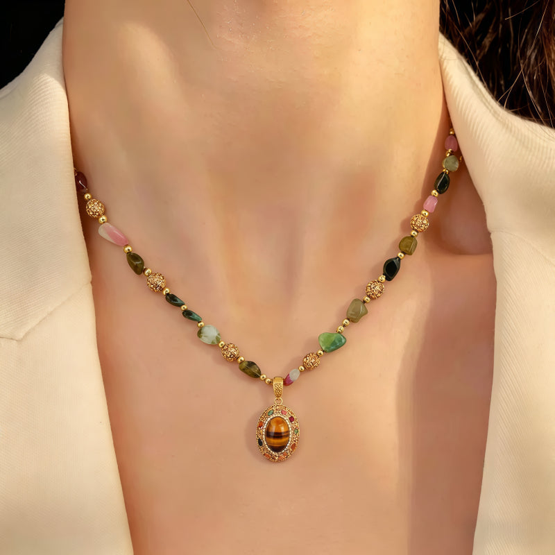 Earthen Glow Natural Tiger Eye Stone Necklace