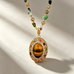 Collier Pull Œil de Tigre & Tourmaline Luxe Léger Tons Maillard Femme Robuste Long