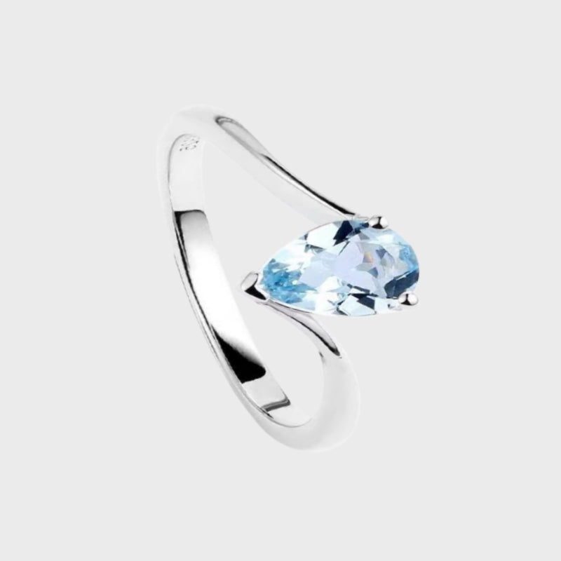 Aquamarine Ring S925 Silver Teardrop Luck Ring